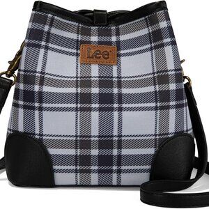 Lightweight x Lee Bucket Bag - Grey Canvas & Leather, Adjustable Strap, 8x5.3